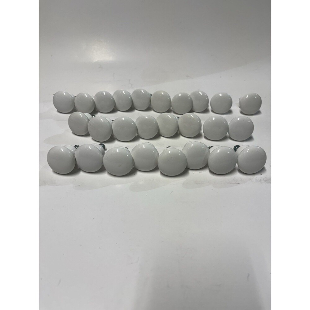 Lot 26 White Ceramic Cabinet Drawer Knobs Pulls Hardware Round Vintage